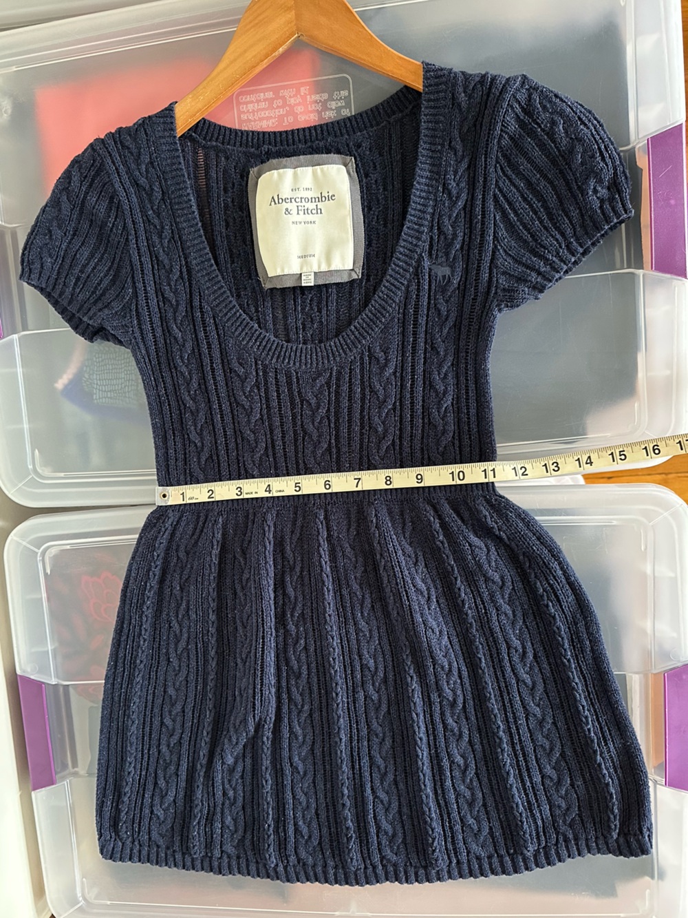 Abercrombie & Fitch Navy Blue Cable Knit Babydoll Sweater Top Medium Bella Swan - Picture 6 of 9
